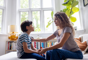 mom talking with her kid