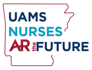UAMS NURSES AR the FUTURE inside the outline of the state of Arkansas