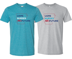 Nurses Week T-Shirts, two colors, with "UAMS NURSES AR the Future" inside the outline of the state of Arkansas