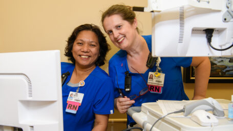 Inpatient nurses at their workstation