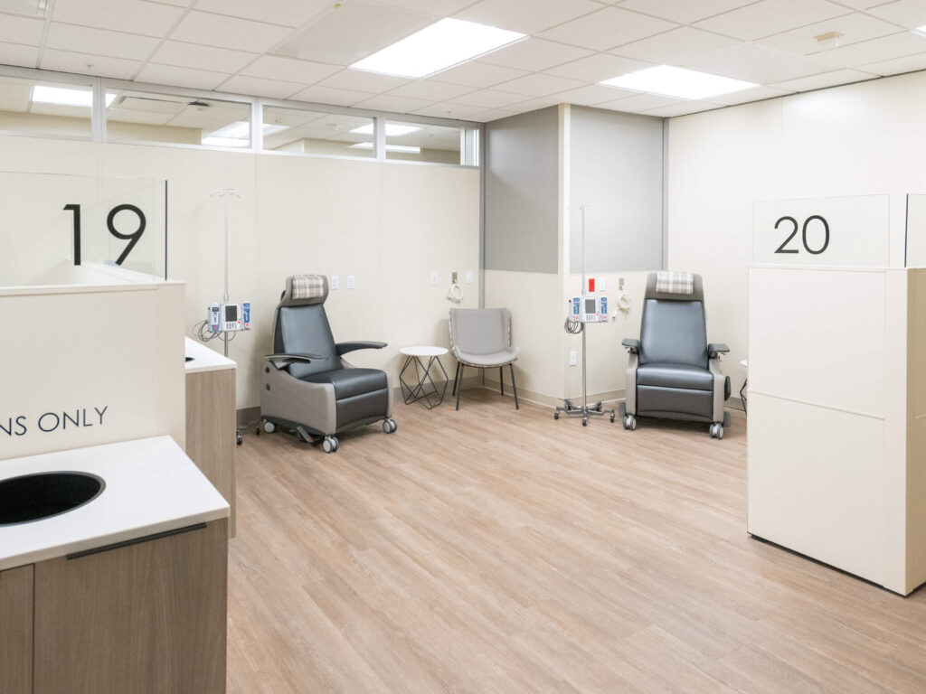 Treatment area of the UAMS Baptist Health Infusion Center in Little Rock