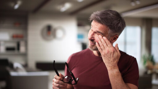 man with vision problems