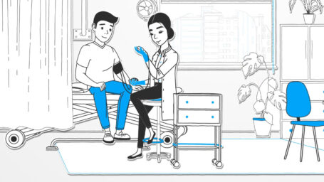 A man getting a checkup at a medical clinic
