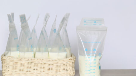 Breastmilk in bags sitting on a counter
