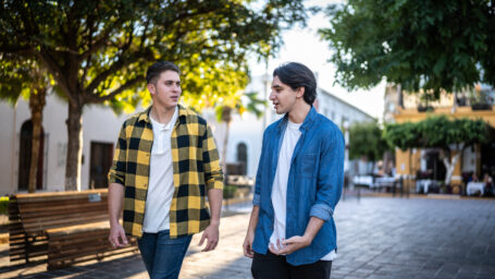 two teen boys going for a walk