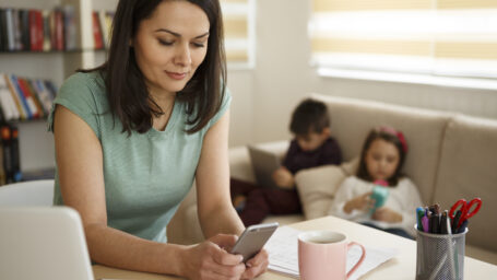 a mom talking on the phone